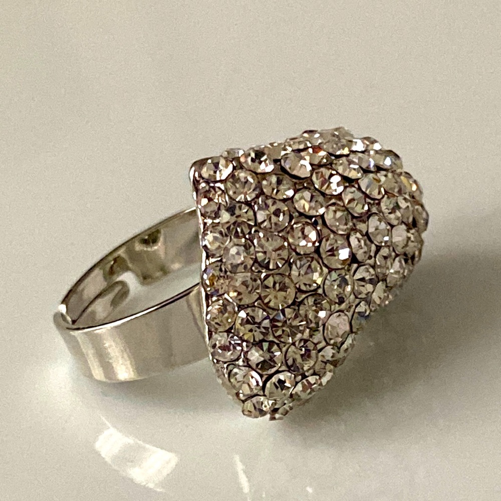 New heart CZ clear color crystals ring adjustable silver tone